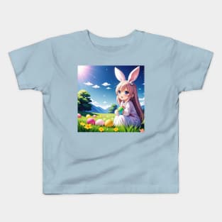 “Easter Egg Hunt” Anime Bunny Girl Kids T-Shirt